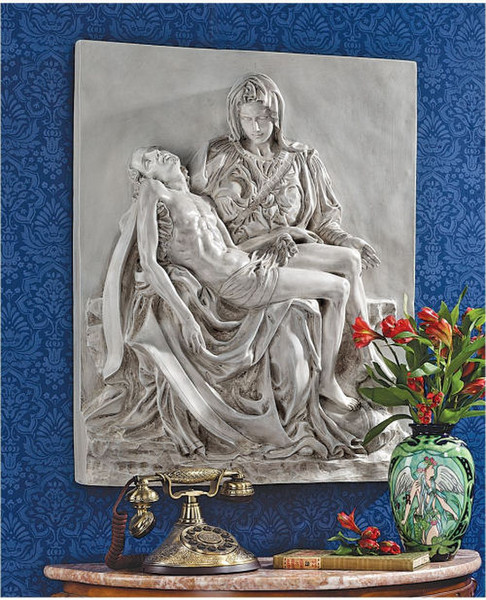 Pieta Sculptural Wall Frieze Plaque Sculpted Detail Michelangelo Christ
